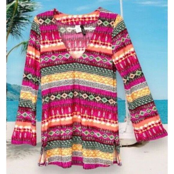 KENNETH COLE REACTION - L Sz L EUC Swimsuit Coverup/Tunic Top/V-Neck/Long Sleeve - Picture 11 of 16